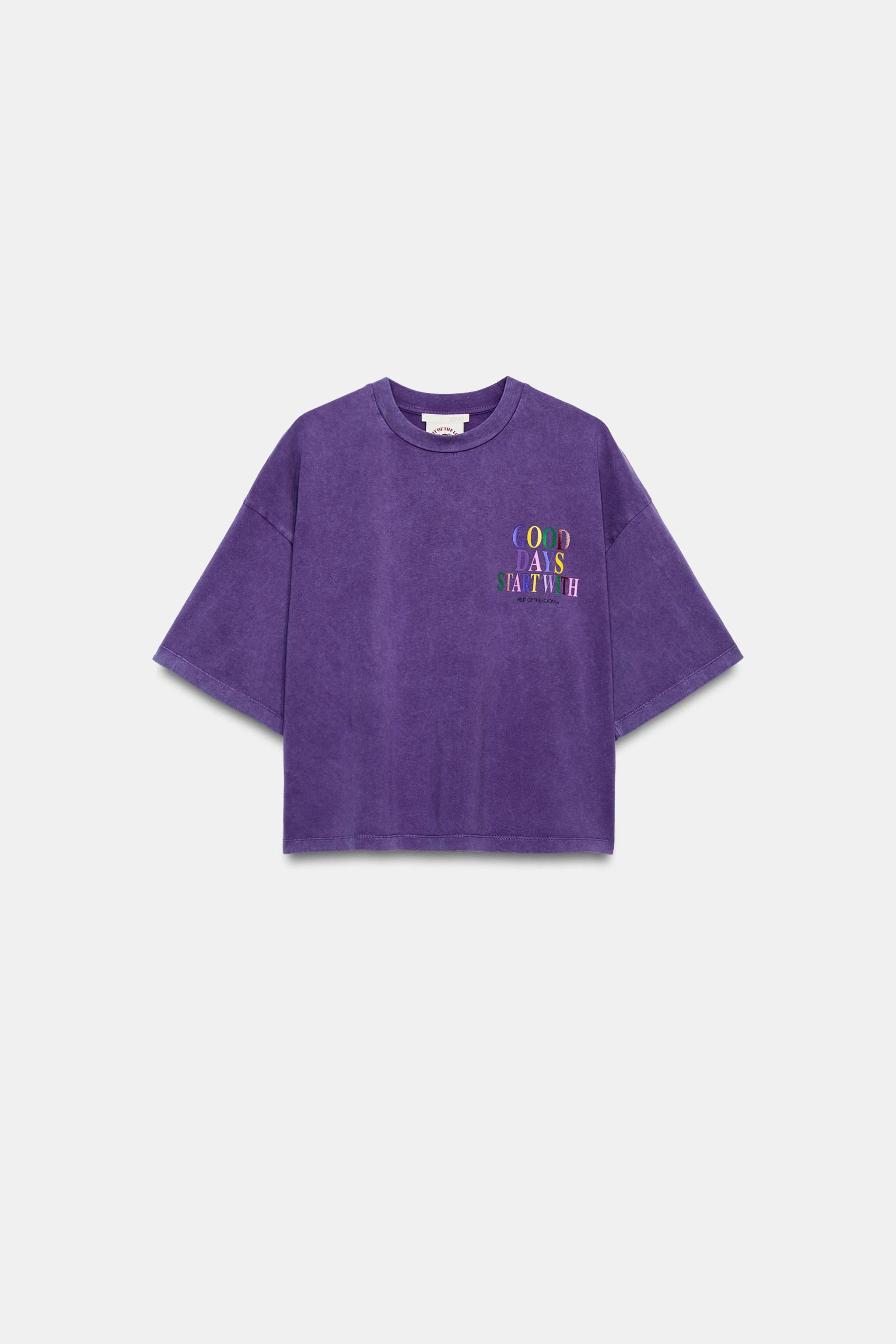 Укороченная футболка с эффектом стирки FRUIT OF THE LOOM™ — Лиловый — фото 3