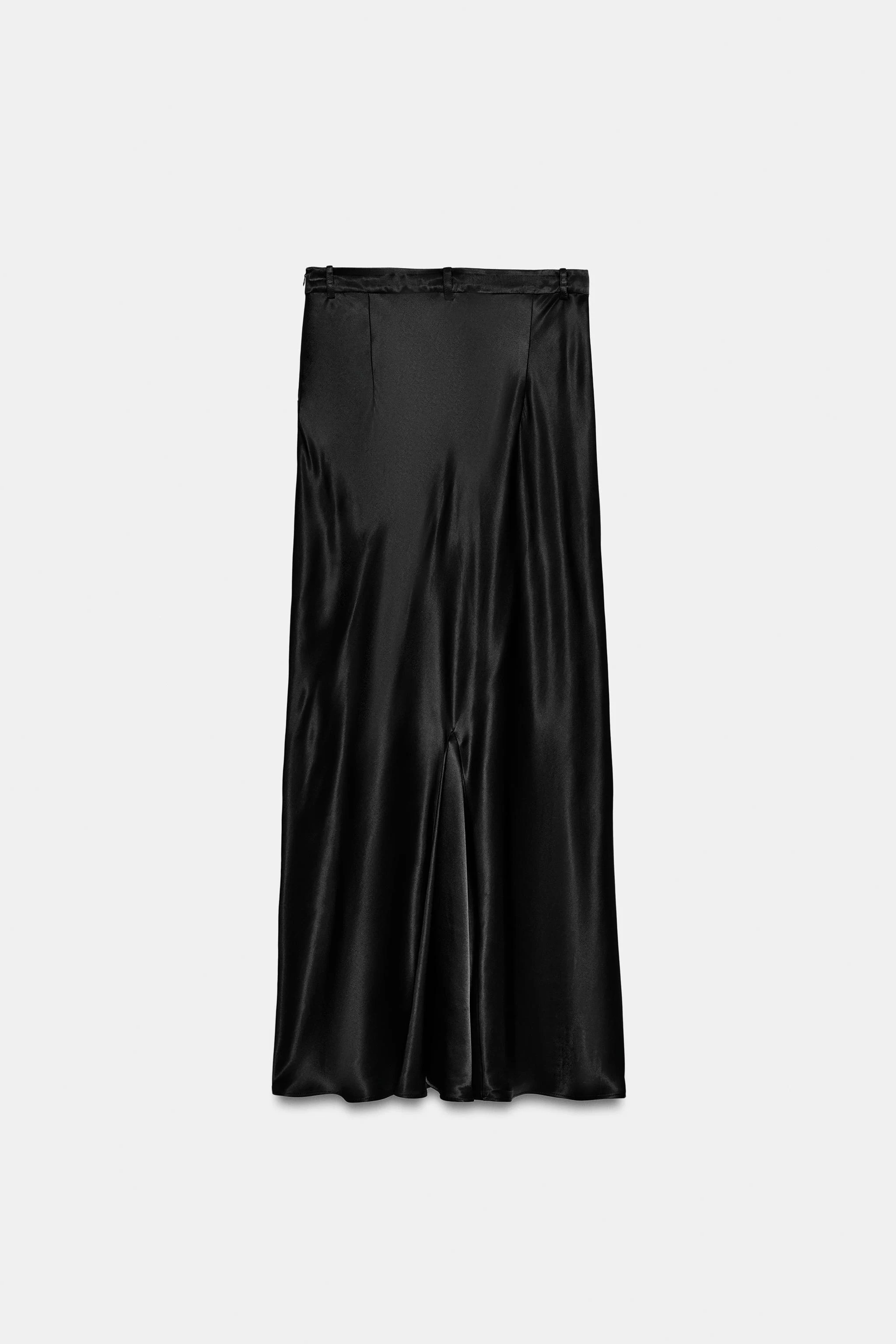 Атласная юбка макси ZW COLLECTION с клиньями годе — Чёрный — фото 8