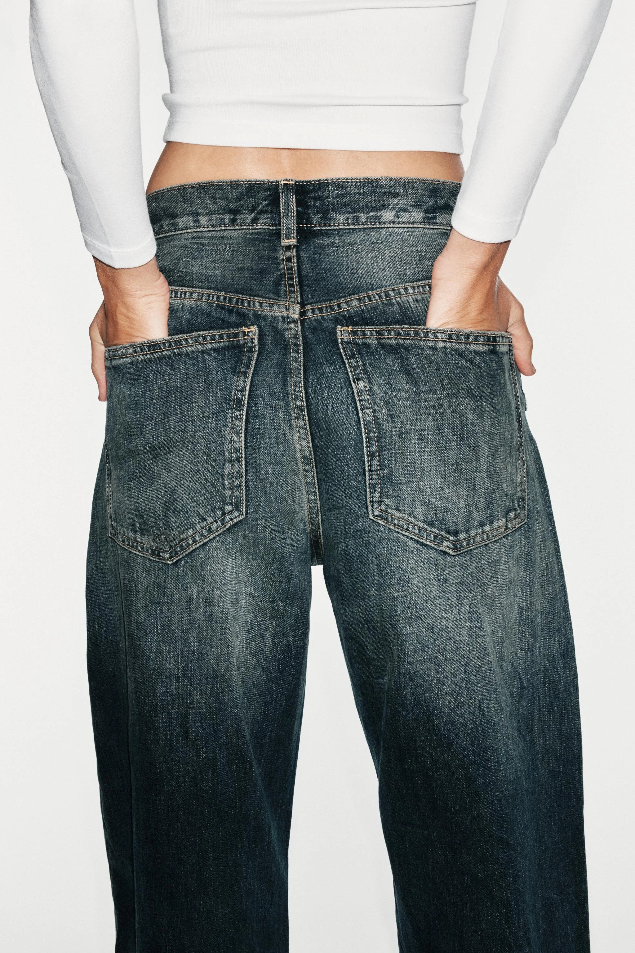 Очень широкие джинсы TRF с высокой посадкой — Синий — фото 6