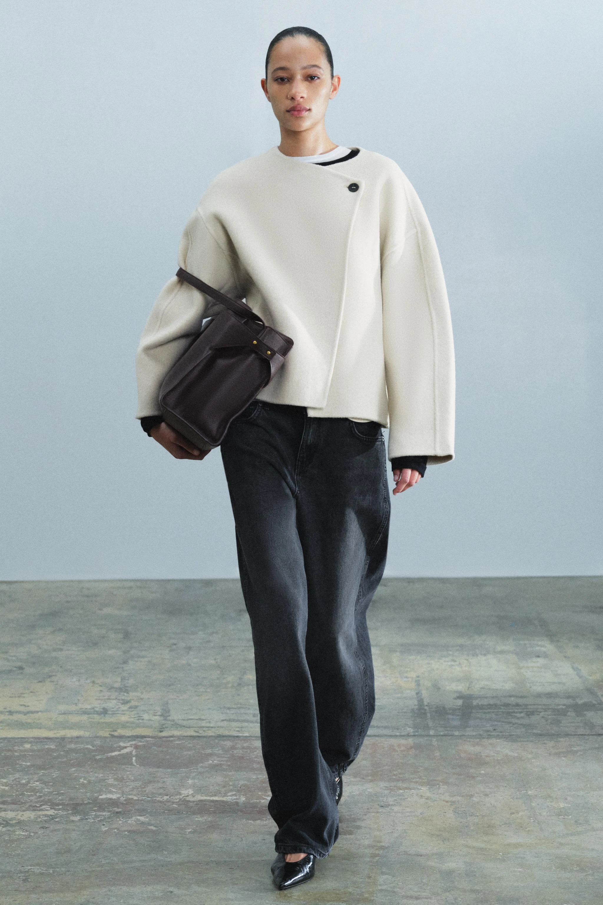 Короткое пальто из шерстяной смеси ZW COLLECTION — Экрю