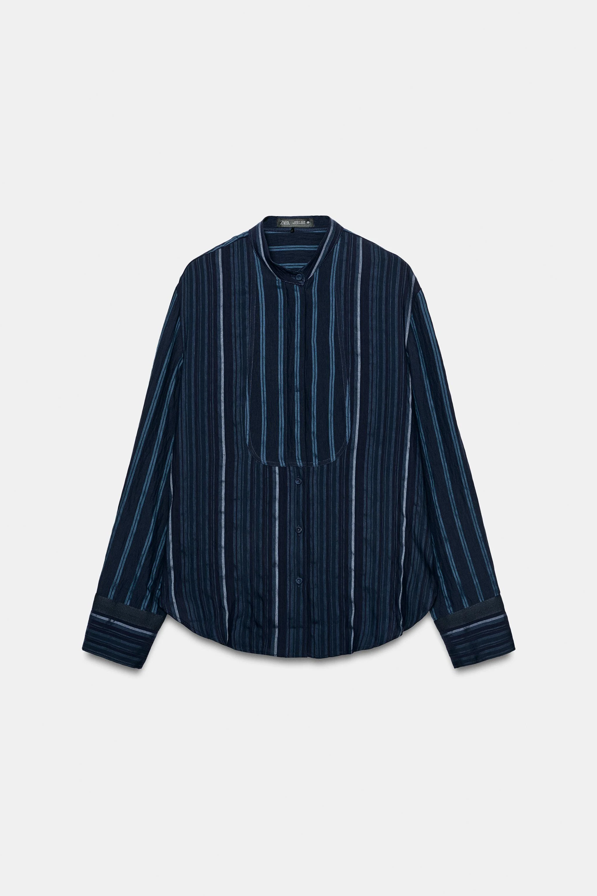 Рубашка ZW COLLECTION в полоску с нагрудной вставкой — Индиго — фото 6