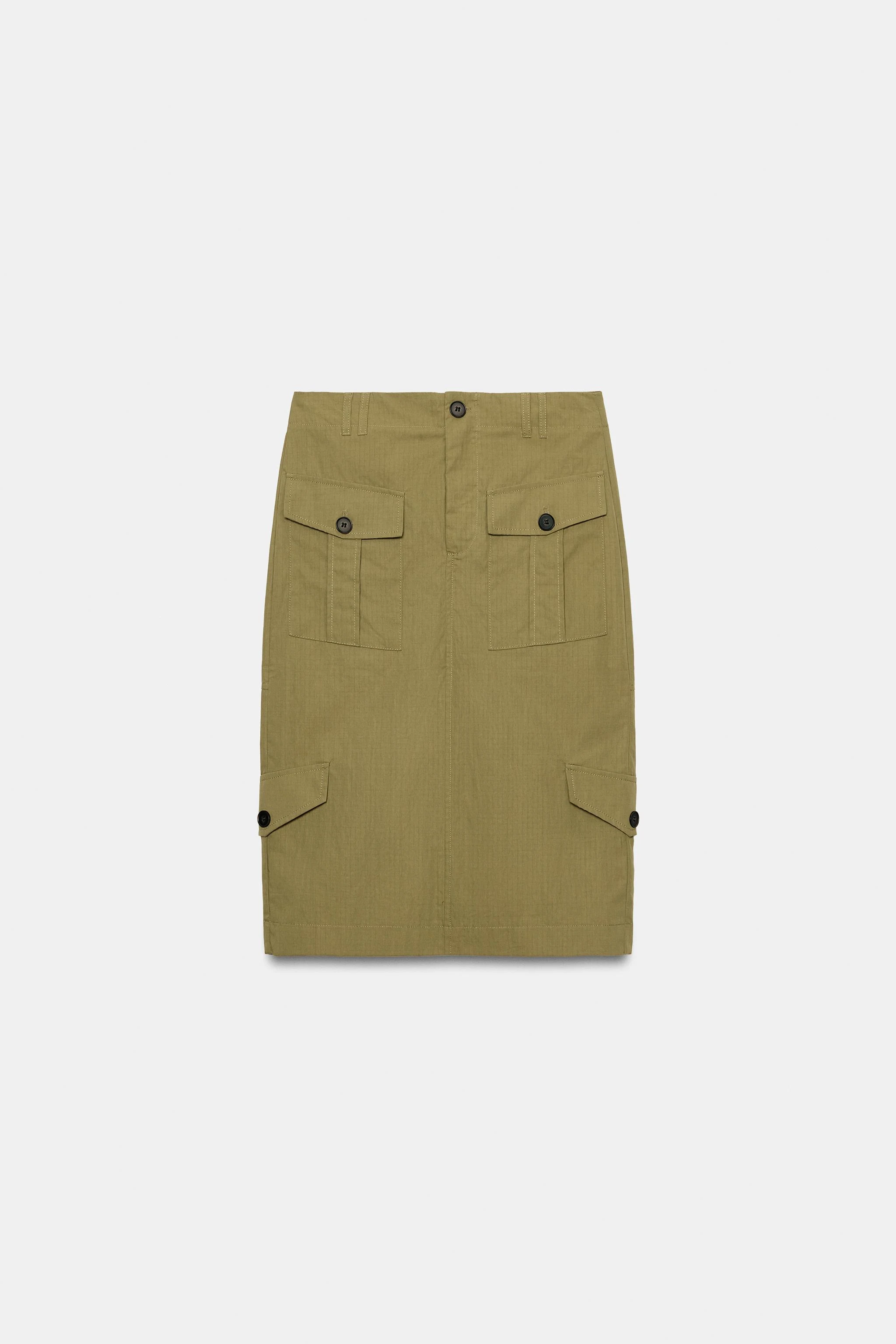 Юбка миди с карманами — Хаки — фото 6