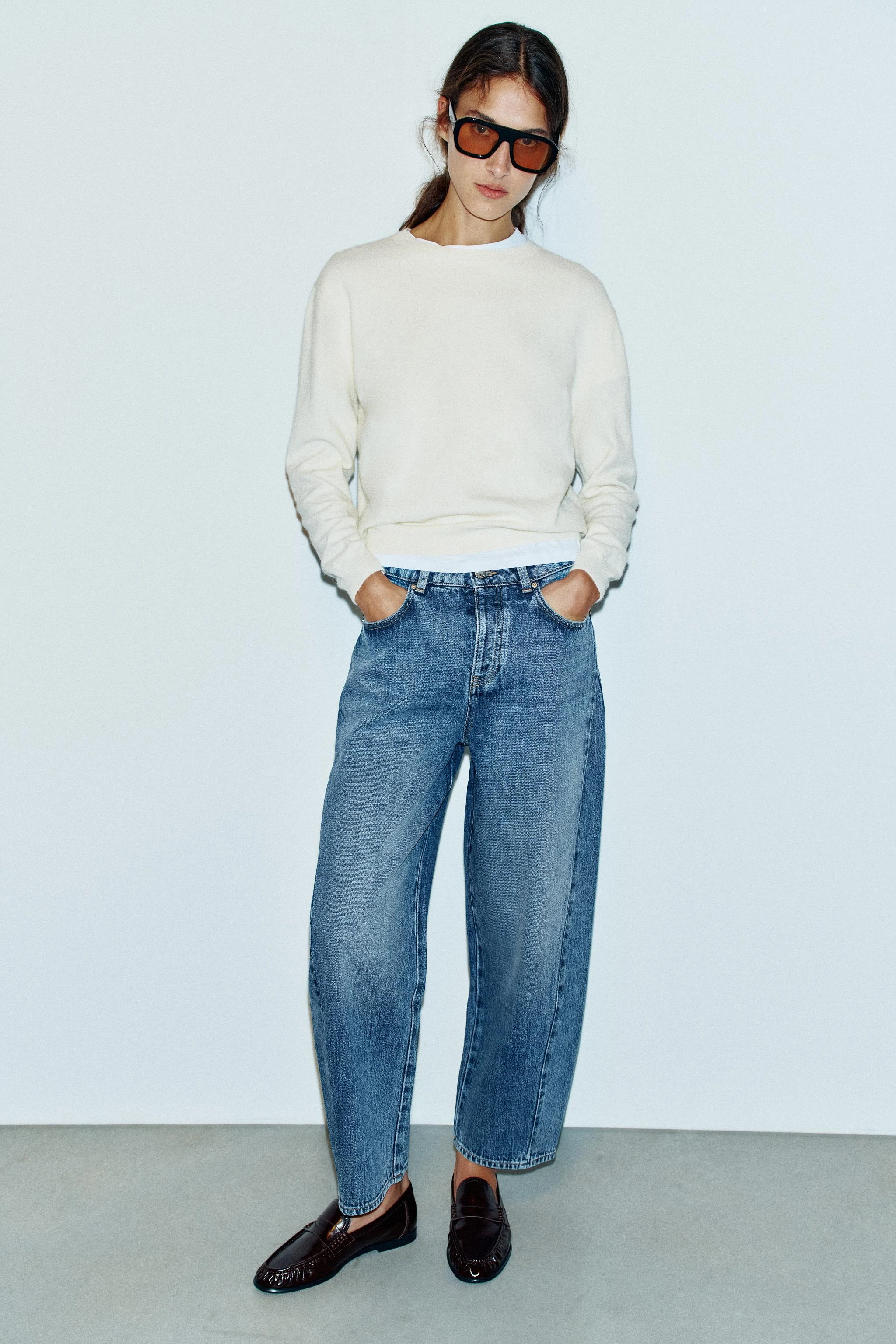 Джинсы-баллоны Z1975 с высокой посадкой и рельефными швами — Синий