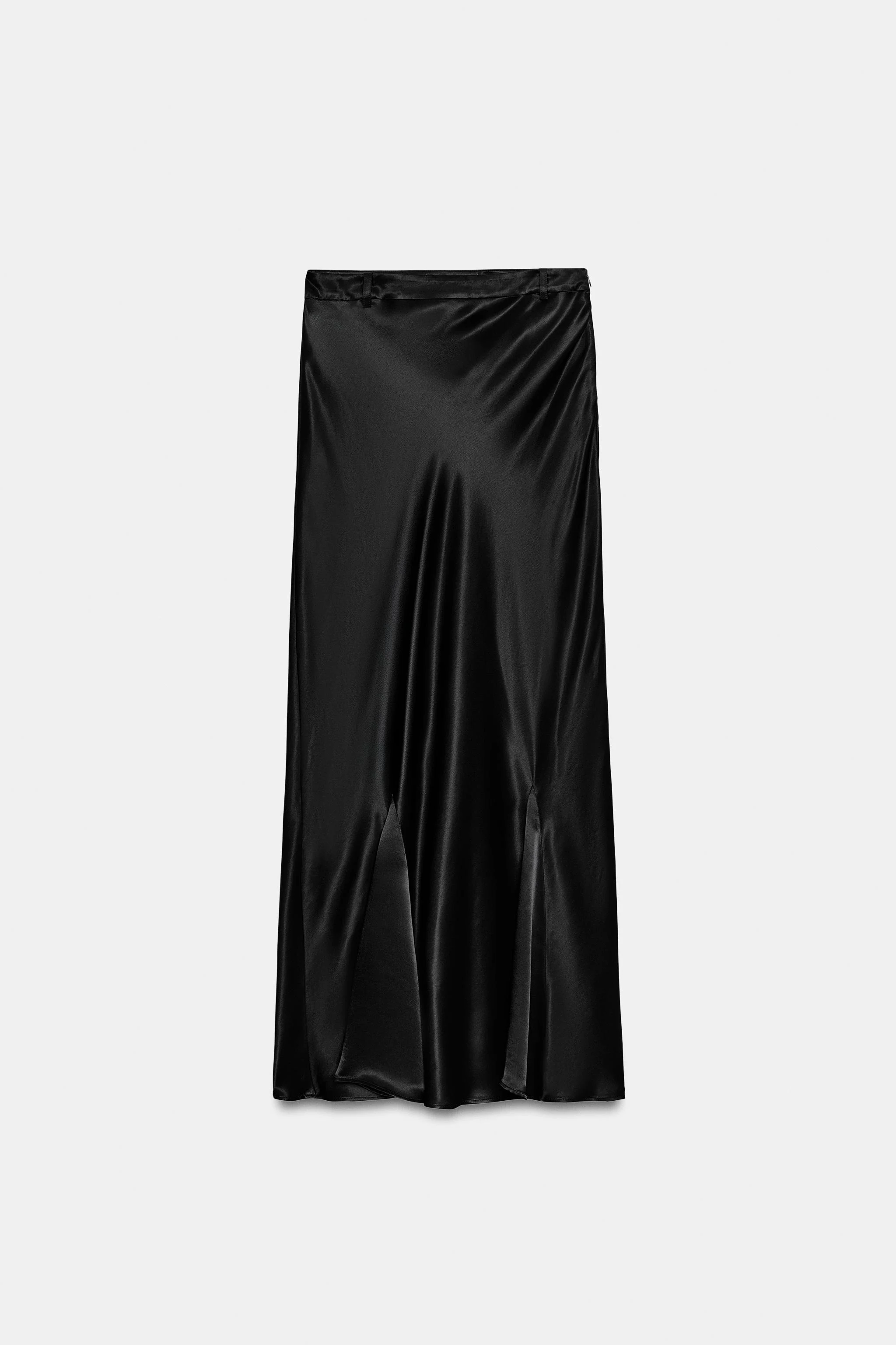 Атласная юбка макси ZW COLLECTION с клиньями годе — Чёрный — фото 7